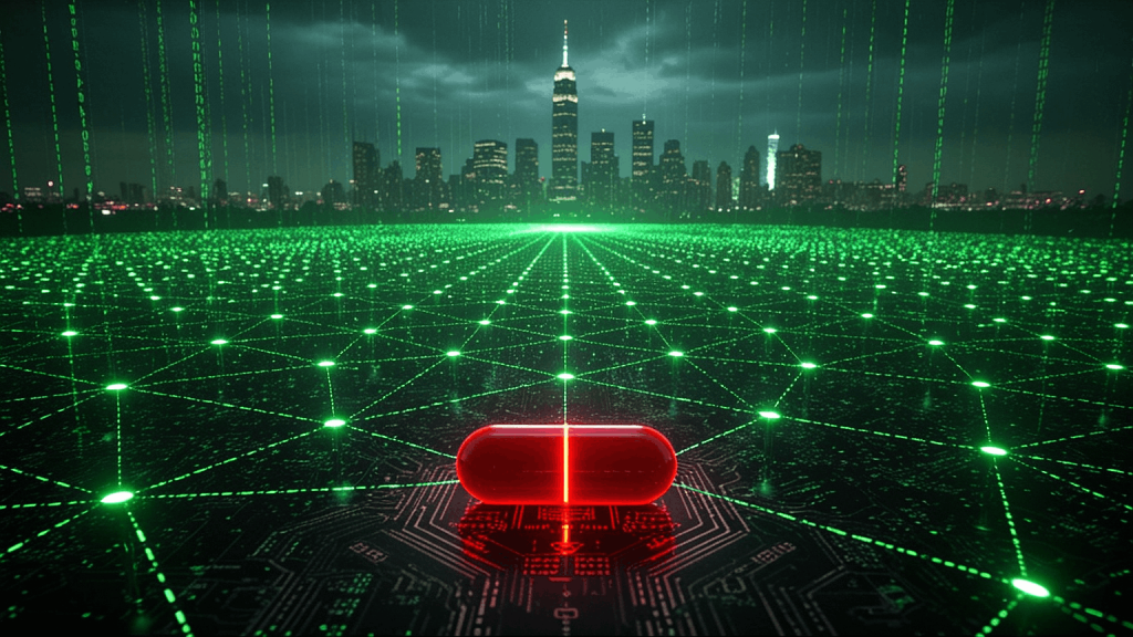 A cinematic cyberpunk visualization of the Morpheus decentralized AI network
