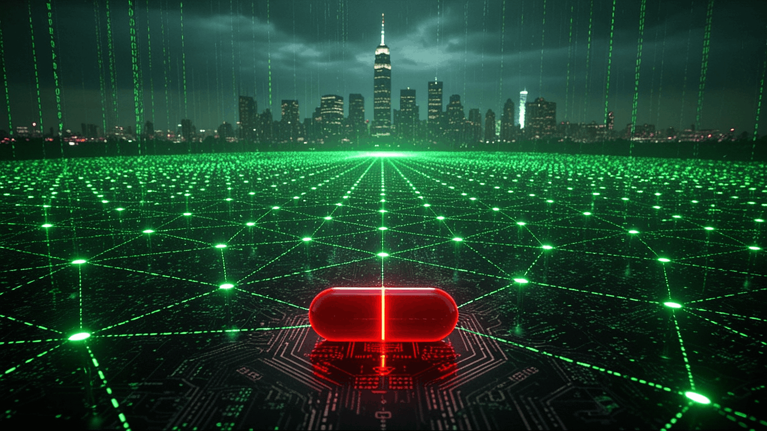 A cinematic cyberpunk visualization of the Morpheus decentralized AI network