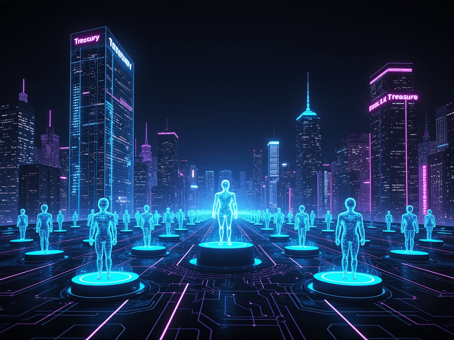 A futuristic digital cityscape representing the autonomous AI agent economy
