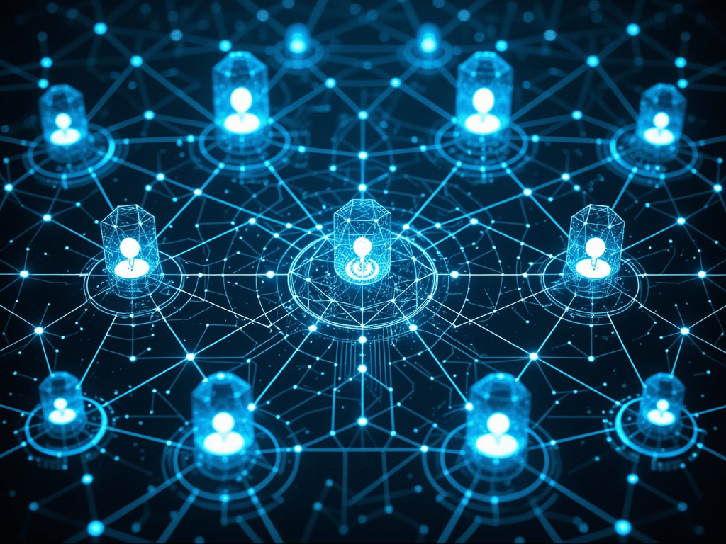 Futuristic visualization of multi-agent AI orchestration showing interconnected holographic agent nodes in a swarm pattern