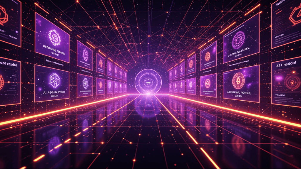 A futuristic visualization of an AI model auction exchange
