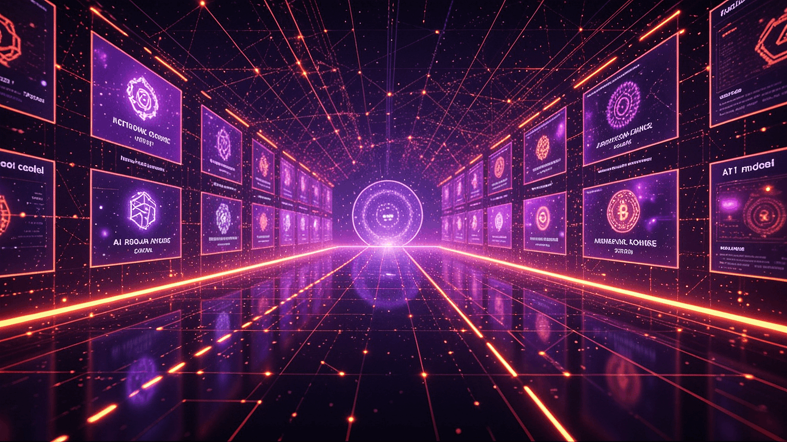 A futuristic visualization of an AI model auction exchange